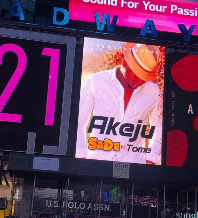Nigerian singer, Akeju lights up New York’s Times Square Billboard with latest single “Sade”
