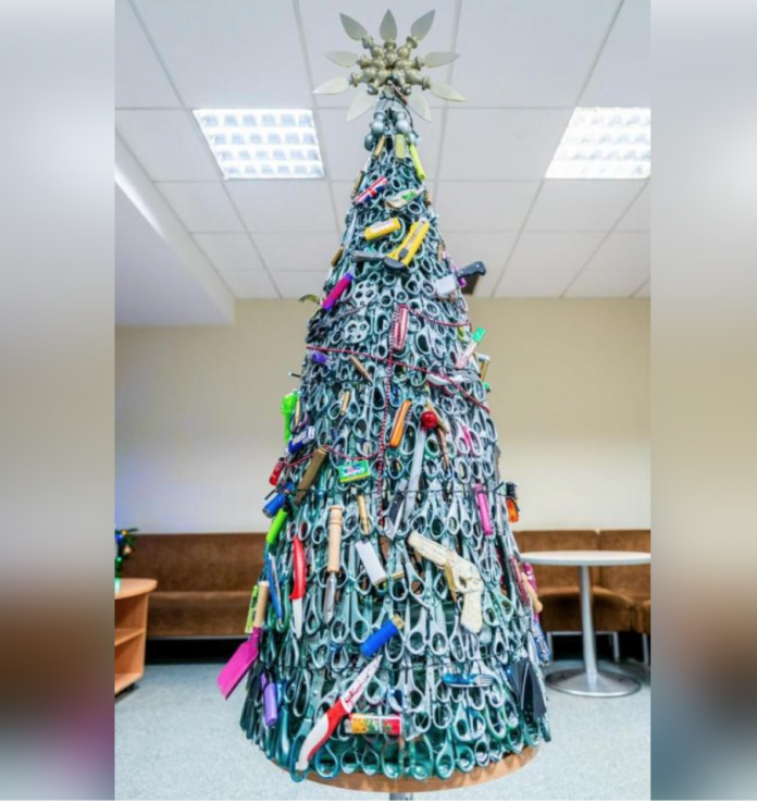 Airport builds Christmas tree out of confiscated items